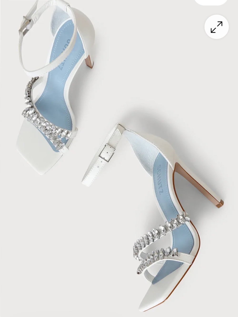 SCHUTZ Linsey White Leather Rhinestone Ankle Strap High Heel Stiletto Sandals 7 - Picture 2 of 13